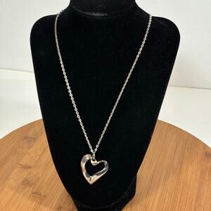 Silver Tone Heart Pendant Necklace Open Statement Retro Love Valentines Gift